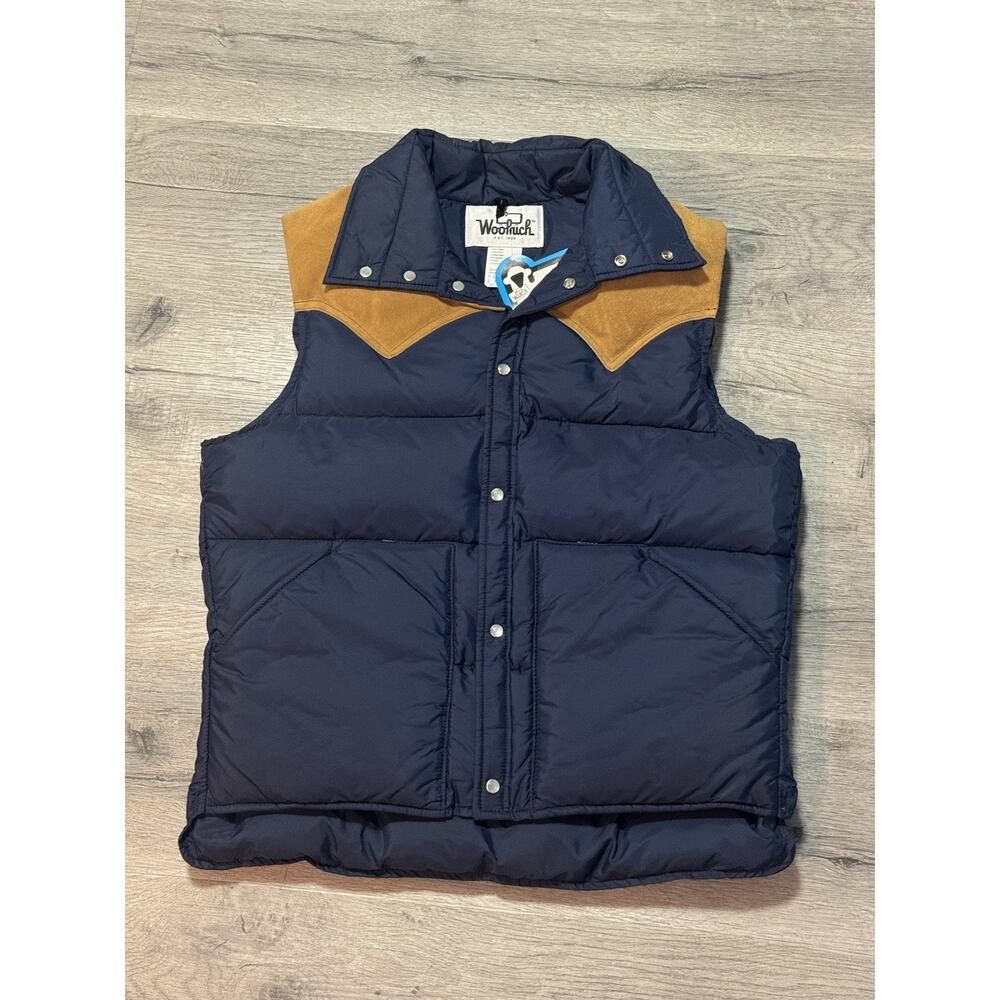 NWT VTG Woolrich Western Puffer Vest Goose Down Suede Leather Yolk Pearl Snap M